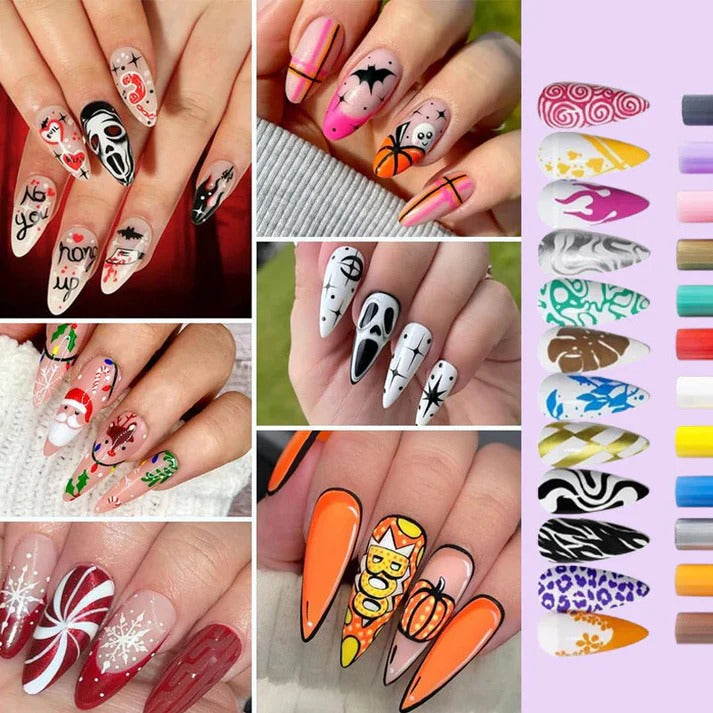 12 Colors Nail Art Marker Pen Set – DIY Creative Nail Design Pens
